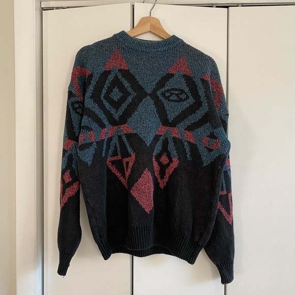80s moody print large vintage knit sweater - Picture 2 of 10